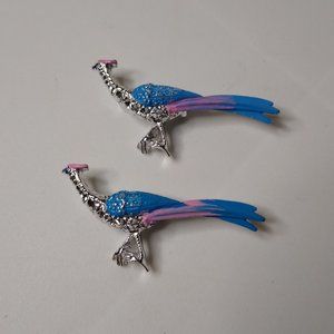 Set Of 2 Vintage Blue And Pink Roadrunner Brooches